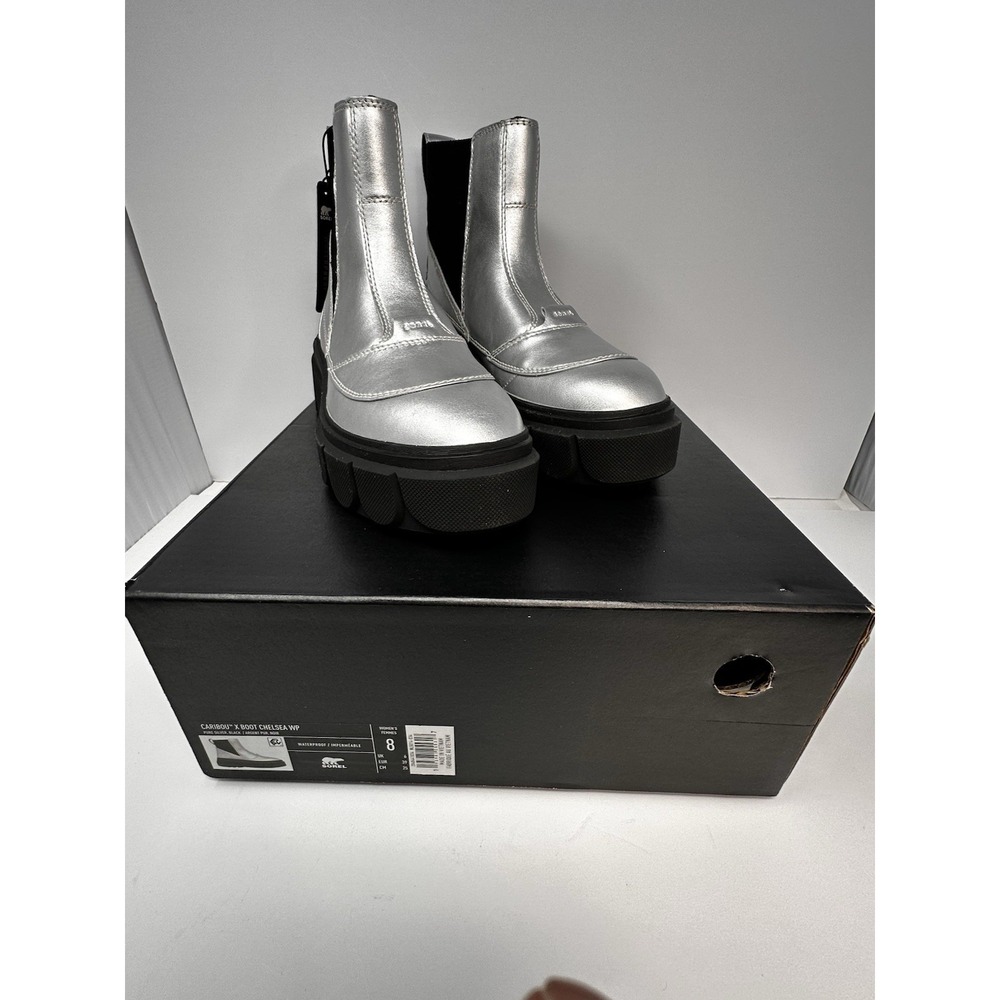 Sorel CARIBOU X Chelsea Waterproof Boots Womens Size 8 Silver NIB
